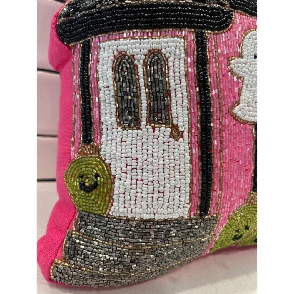 Cupcakes and Cashmere Pink Beaded Haunted House Ghost Halloween Decor Pillow
